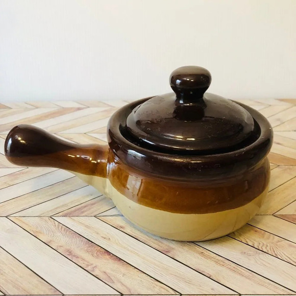 MCM Vintage Brown Stoneware Bean Onion Soup Pot Retro Style - Picture 5 of 8